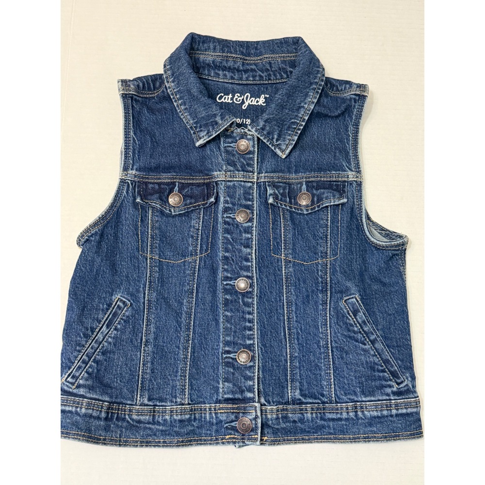 Cat & Jack Kids Blue Denim Vest Medium Wash Sleeveless Jacket Size L 10/12